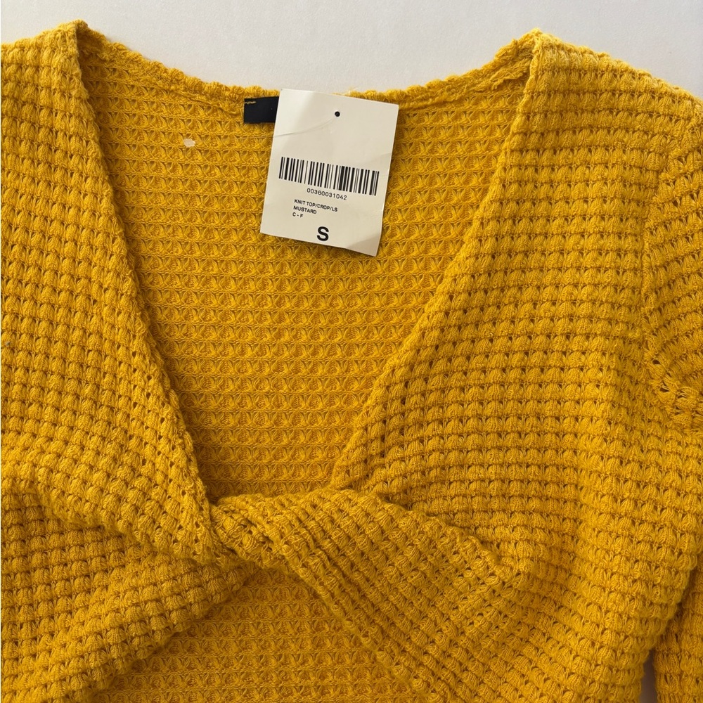 Forever 21 Mustard Yellow Knit Crop Top Long Sleeve Women Size Small New - Picture 4 of 8